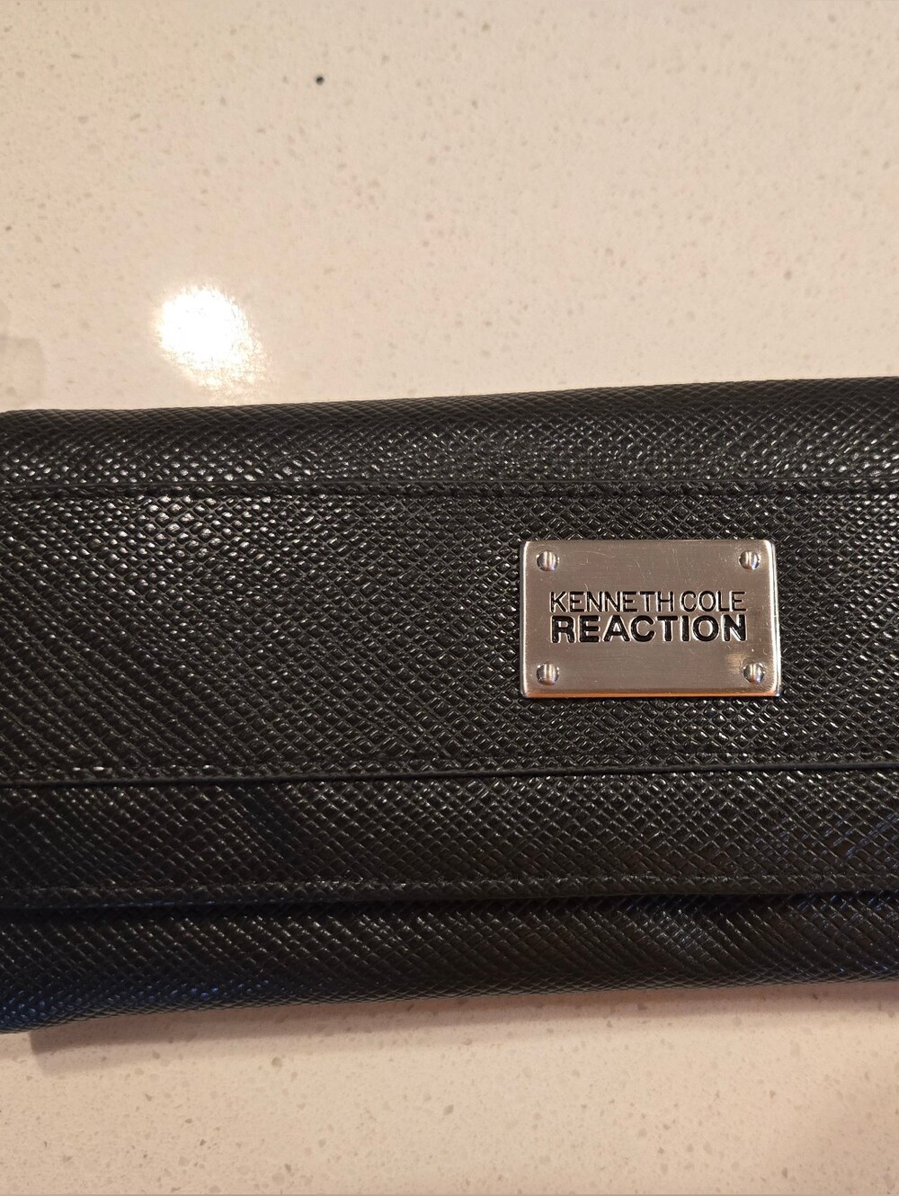 Kenneth Cole Reaction Black Elongated Flap Clutch Wallet with Coin Pouch.